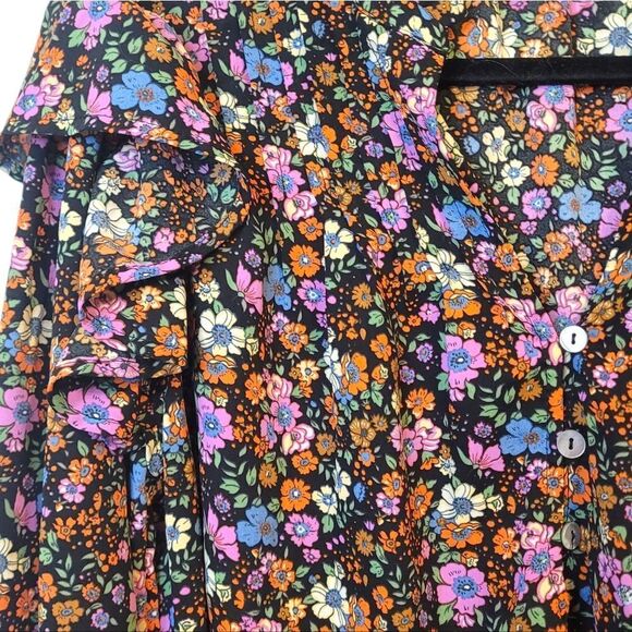 Vici Women's Black Neon Floral Ruffle Blouse Size M - Picture 4 of 6